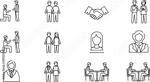 Simple Line Icons Representing Human Interaction.