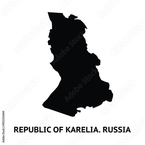 Map of Republic of Karelia. Russia. Black and white silhouette isolated on white background. Illustration.