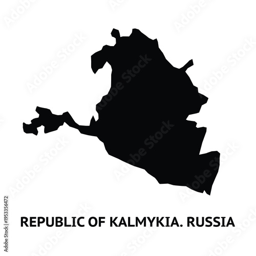 Map of Republic of Kalmykia. Russia. Black and white silhouette isolated on white background. Illustration.