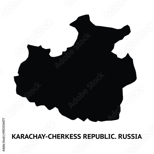 Map of Karachay-Cherkess Republic. Russia. Black and white silhouette isolated on white background. Illustration.
