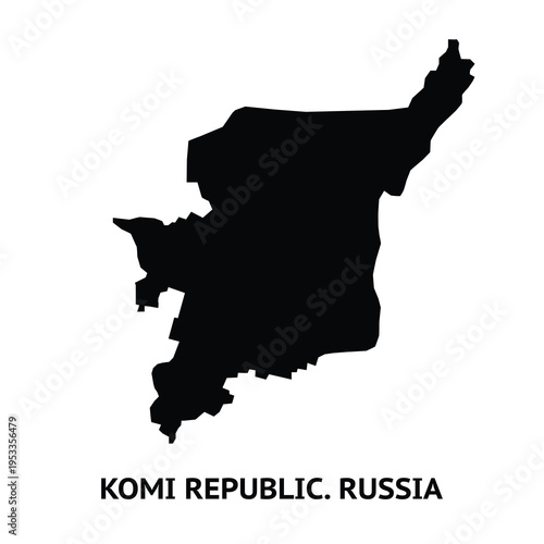 Map of Komi Republic. Russia. Black and white silhouette isolated on white background. Illustration.