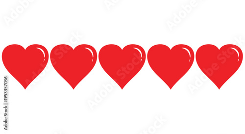 Five red heart icons arranged in a row on a white background, clean graphic.