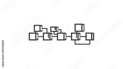 Simple line art icon illustrating multiple square blocks connected horizontally, symbolizing a chain, sequence, or linear data flow.