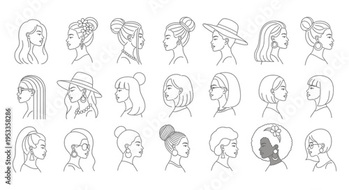 diverse female portraits showcasing various modern hairstyles and beauty profiles for fashion and lifestyle branding