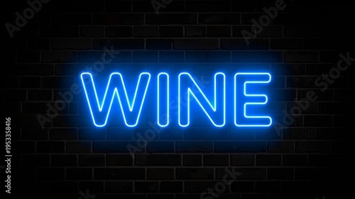 Neon wine sign on brick.