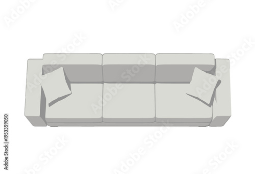Sectional Sofa 3D Model, Modern White Couch with Pillows, Isolated Vector for Interior Design