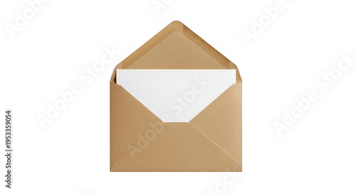 Brown envelope opened on transparent background with visible interior