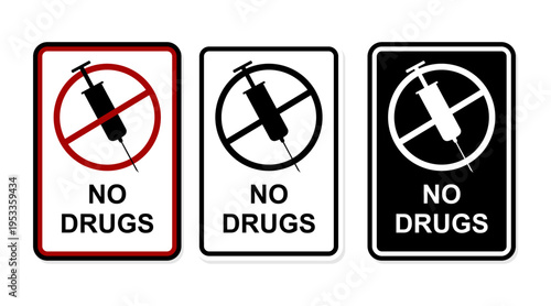Set of warning icons prohibiting drug use, International Say No to Drugs Day campaign.