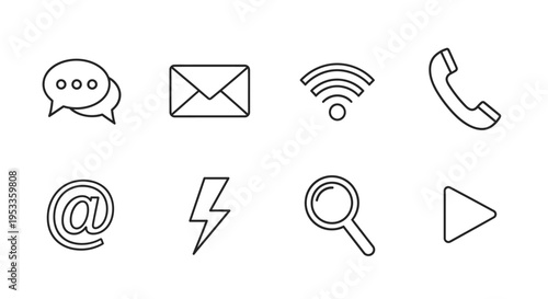 essential outline icons for digital communication internet and multimedia ideal for modern uiux design and app interfaces.