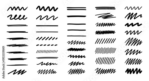 hand-drawn lines scribbles and underlines illustrating diverse marker strokes and creative graphic design elements for text emphasis.