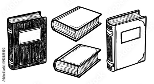 hand drawn vintage books illustration various antique style textbooks for education and literature concepts isolated on white