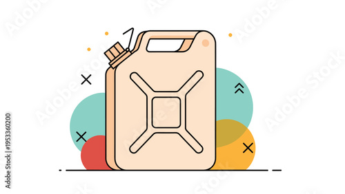 Illustration of a beige fuel canister or jerrycan for gasoline storage with abstract shapes in the background for industrial concepts.