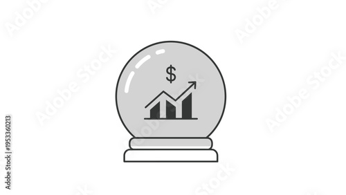 Stylized icon depicting a crystal ball with a bar graph showing an upward financial trend and a dollar sign, symbolizing investment forecast.