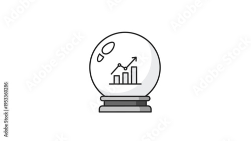 Line art icon portraying a crystal ball with a bar graph indicating an upward trend, symbolizing future financial predictions or growth forecasts.