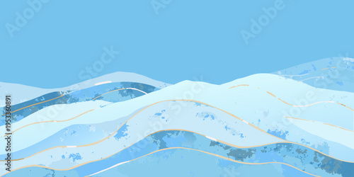 Abstract winter landscape with rolling hills and winding paths