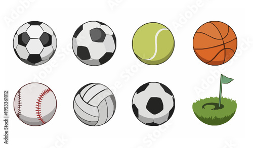 Sports ball vector set with isolated game ball icons collection on white background