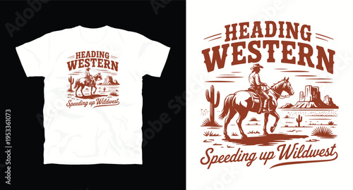 Heading western cowboy riding horse speeding up wild west landscape