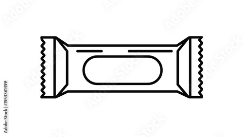 Minimalist line art drawing of a wrapped chocolate bar or snack package for food and retail design projects.