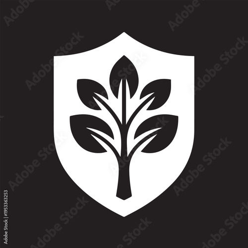 Black Tree Branch Inside Shield Frame Icon for Nature Protection and Conservation