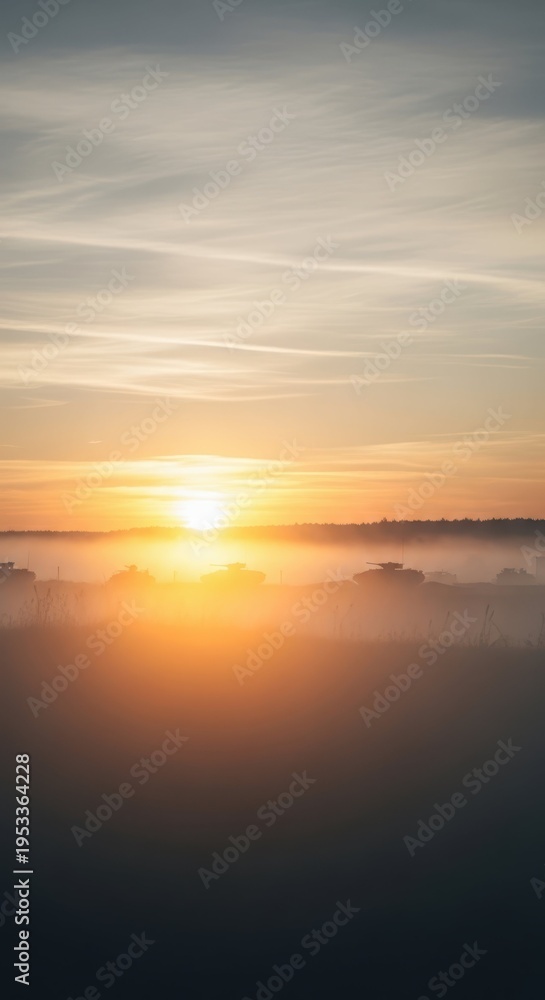 Obraz premium Tranquil Sunrise Over Misty Landscape with Soft Light and Colors