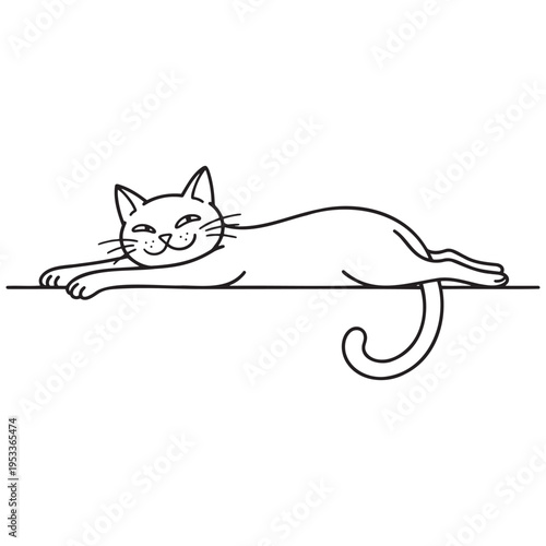 Vector illustration of a smiling cat lying down
