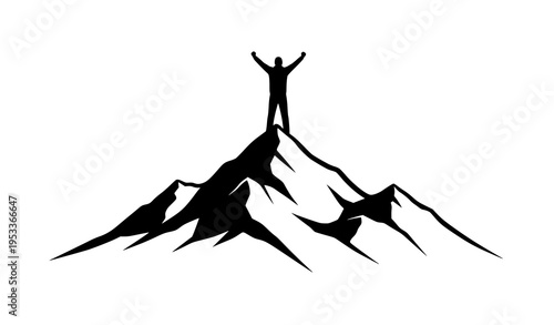 Obraz na plátně Person Victory Silhouette on Snow Mountain Peak Vector