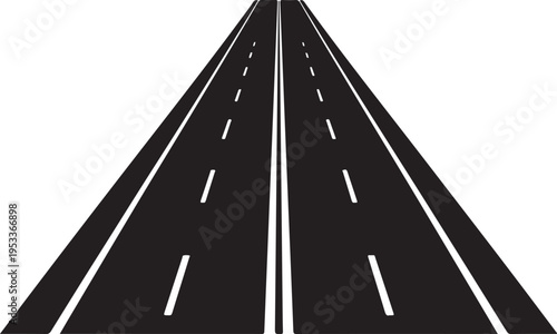 Perspective view of an empty asphalt highway with white dividing lines, representing travel, journey, and transportation on a transparent backdrop.
