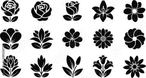 Black and white floral flowers silhouettes 11