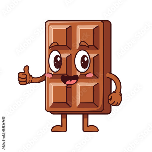A happy anthropomorphic chocolate bar giving a thumbs up gesture