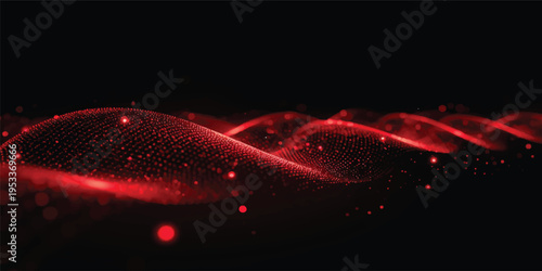 An abstract red background featuring glowing particles and energy waves creates a dynamic motion pattern with fire and light textures on a dark black backdrop