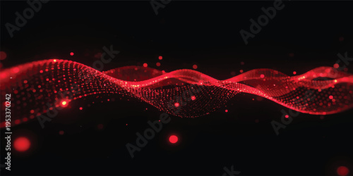 Red magic glow and bright light waves create a festive Christmas design with glowing red lines and star energy patterns on a black wallpaper vector illustration