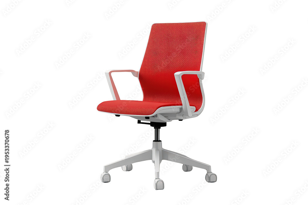 Obraz premium Red ergonomic office chair, a comfortable and modern swivel armchair for workspace and corporate environments, transparent background