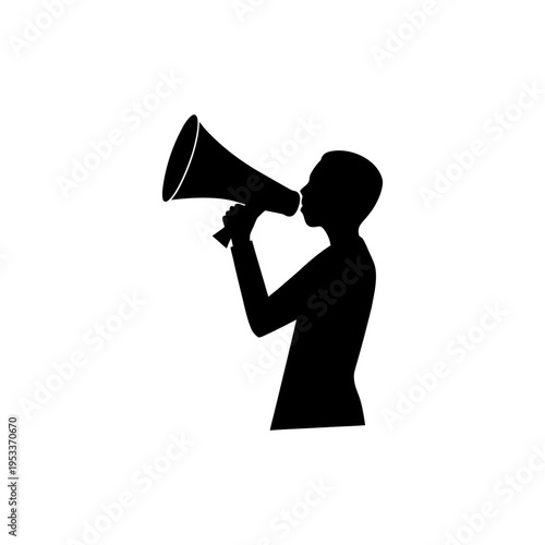 Megaphone announcement silhouette representing loudspeaker communication Vector illustration