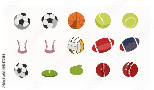 Sport balls vector set with sporting equipment icons isolated on white background