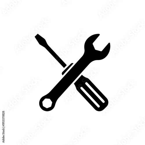 Screwdriver and wrench crossed tools repair concept icon Vector illustration