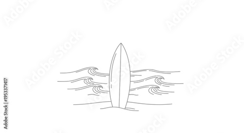 Vector surfboard icon in waves, illustration