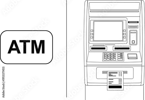 ATM machine illustration banking finance cash withdrawal technology automated teller payment transaction kiosk digital money terminal isolated vector design