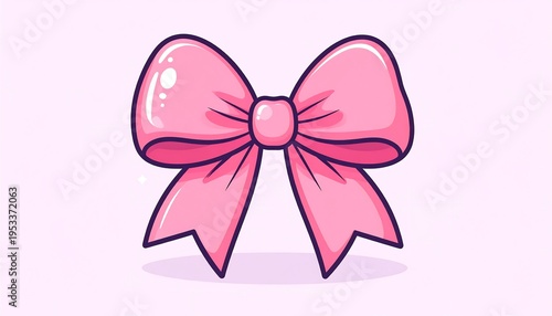 A cute, simple illustration featuring a bright pink bow. It is cartoon-like, with a solid pink color and darker pink outlines. The background is a pale pink