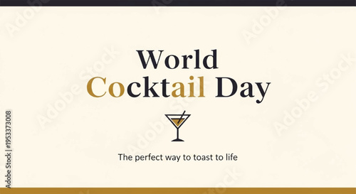 World cocktail day celebration with martini glass on beige background