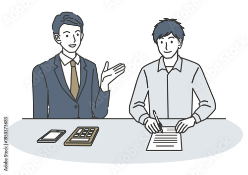 車の契約書にサインする男性のイラスト