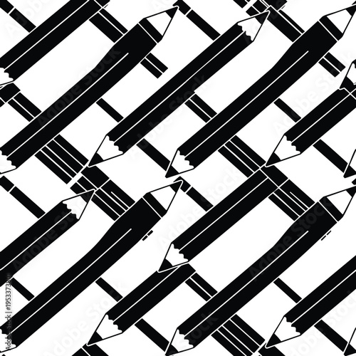 Black and white graphic pattern of sharpened pencils arranged diagonally