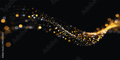 Magical golden stars and shiny particles glow with a bright sparkle effect on a dark black motion backdrop for a festive Christmas celebration design