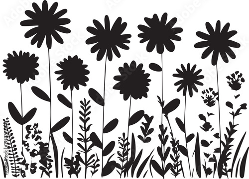 Modern flowers silhouette flowers isolated on white background