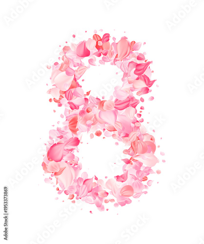 Rose Petal number eight. 8 march holiday card element.