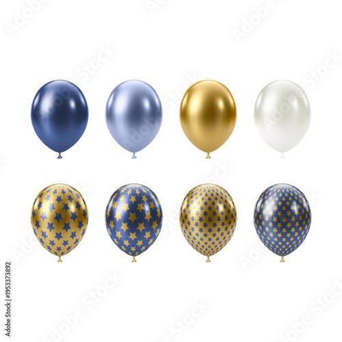 Blue Gold balloon. Luxury realistic balloons set.