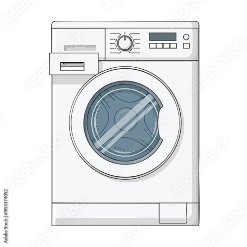 A white front-loading washing machine with a glass door and control panel