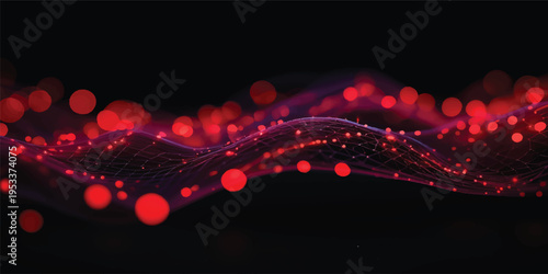 A romantic abstract red and black background featuring a stylized heart pattern and festive light decorations for a Valentine or holiday celebration card illustration