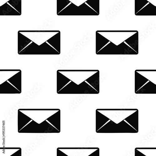 A repeating black and white pattern of closed envelopes