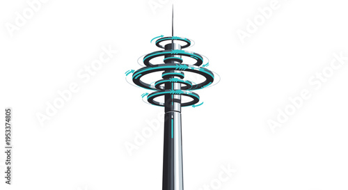 Abstract Communication Tower with Circular Rings and Antenna