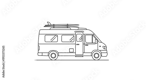 Vector illustration of a camper van with surfboard
